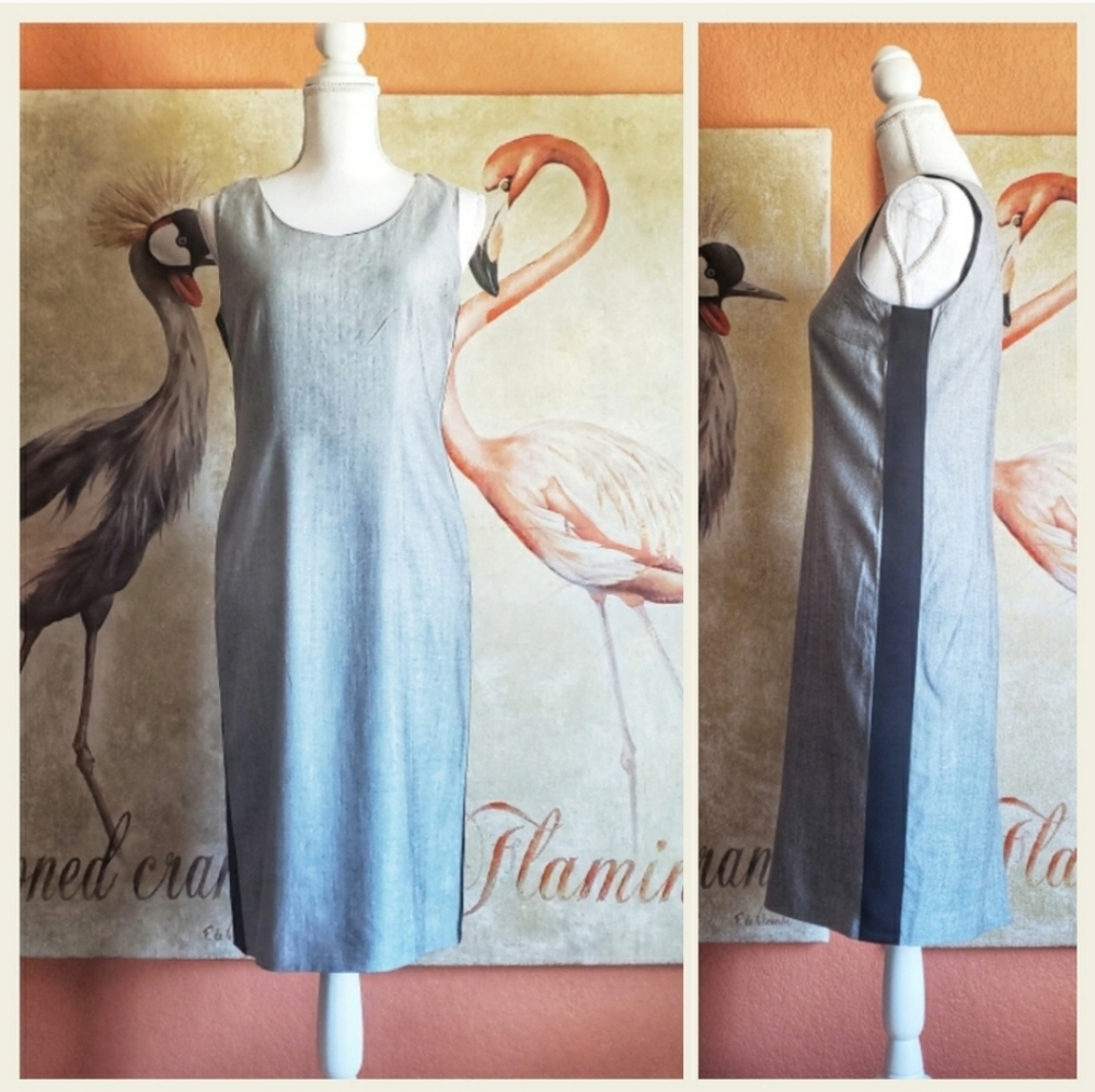 Luca Luca Classic Sheath Dress Gray Black Stripe Medium EU 42 Italy Medium